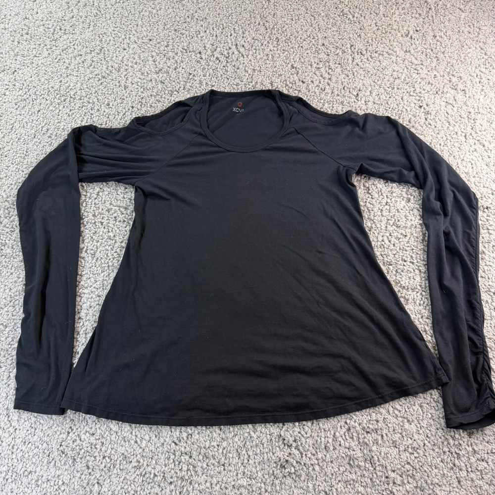 XCVI Womens Cold Shoulder Long Sleeve Top Black Cotton Modal Size L 10189